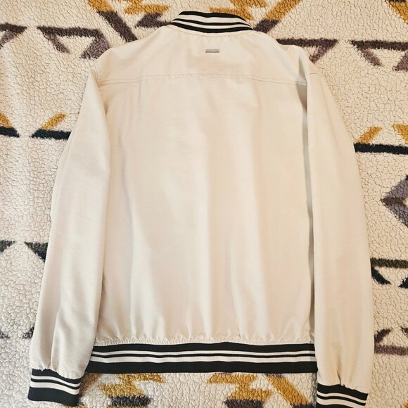 Ricky Singh Men's Denim Flower Bomber Oxford Jacket Lightweight White Size L - Picture 4 of 6